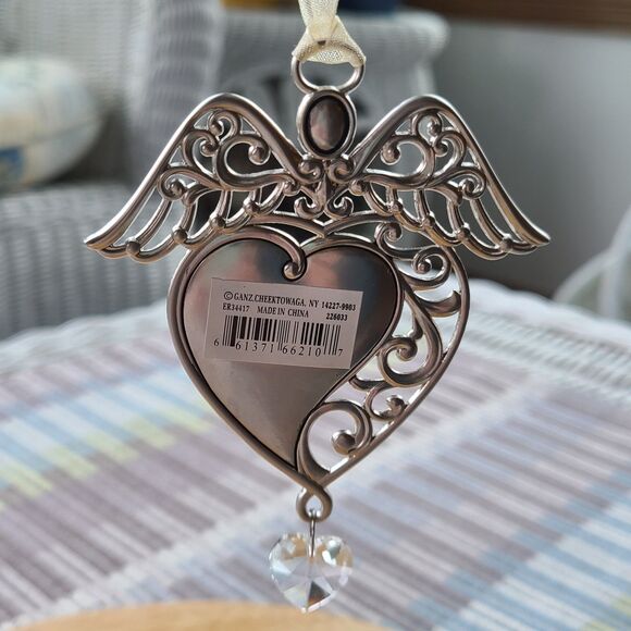 Ganz "Protect Our Family" Guardian Angel Ornament Silver Tone w/ Heart Crystal - Picture 7 of 9